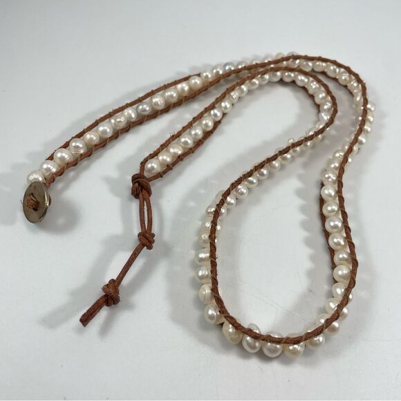 Stunning Brown Leather Freshwater Pearl Wrap Rope Bracelet Boho Statement - Picture 2 of 5